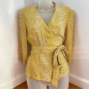 Diane Von Furstenberg Printed V-Neck Wrap Top Sz S